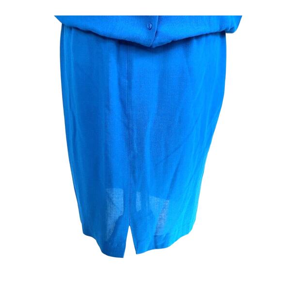 Vtg Back Button Ruched Side Pencil Skirt 2 Pc Suit Sz 10 Turquoise Office Siren - Picture 7 of 16